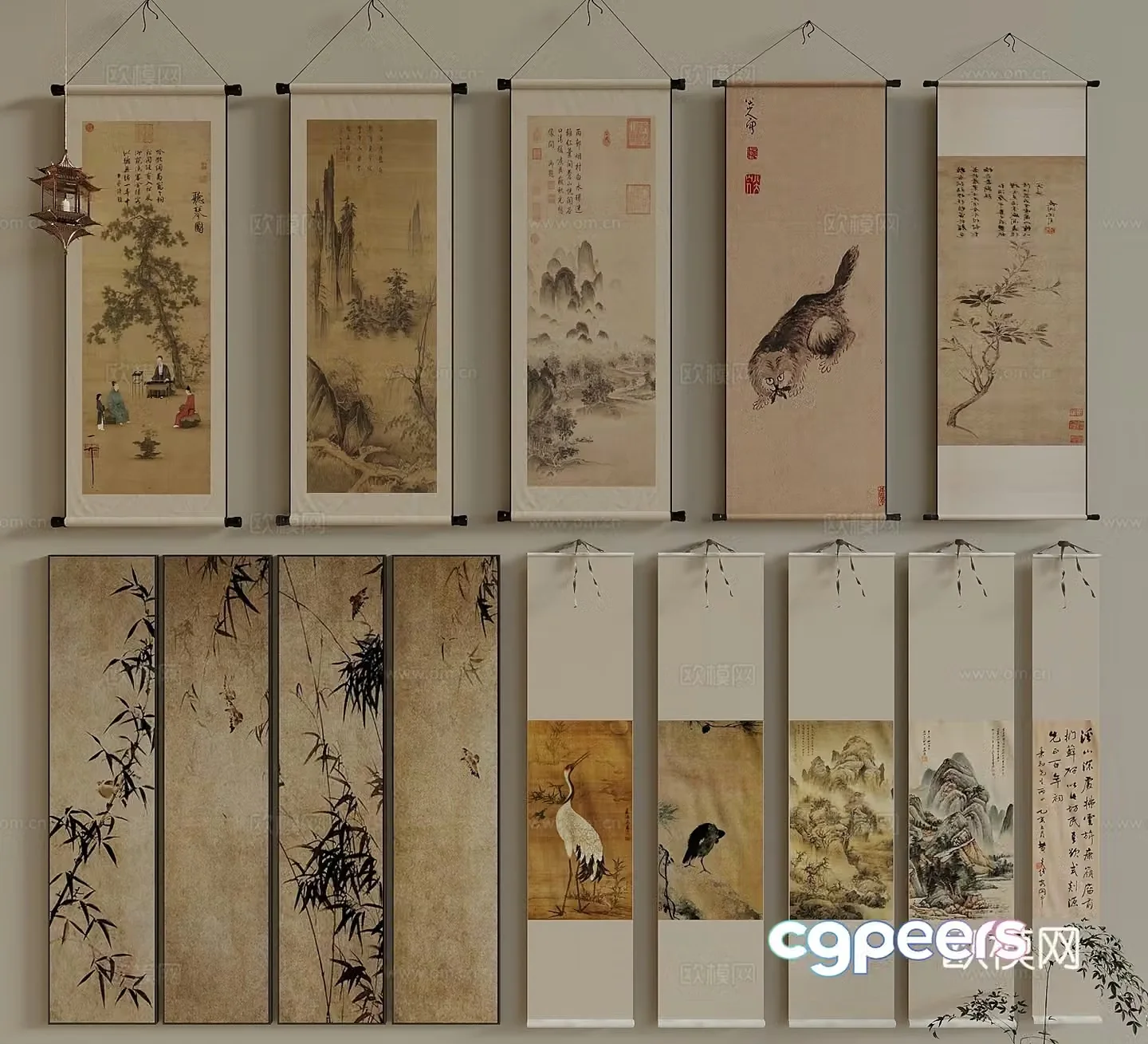 Song style landscape painting New Chinese style hanging painting Landscape painting Calligraphy and painting Ink painting Decorative painting Hanging painting 3D model