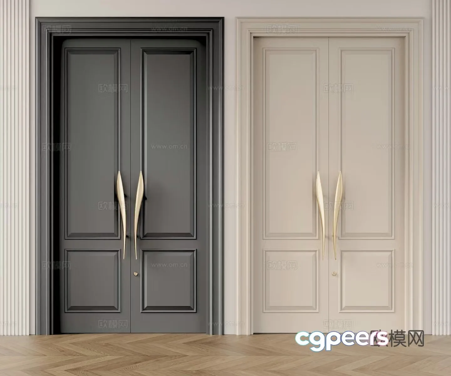 Simple European double-open glass door 3D model