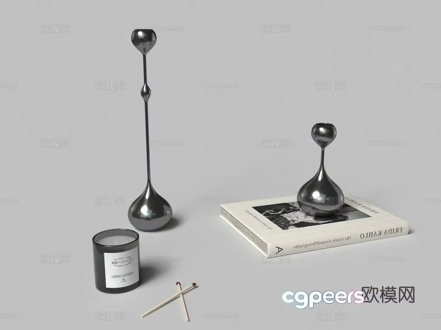 Modern tableware candle books 3d model