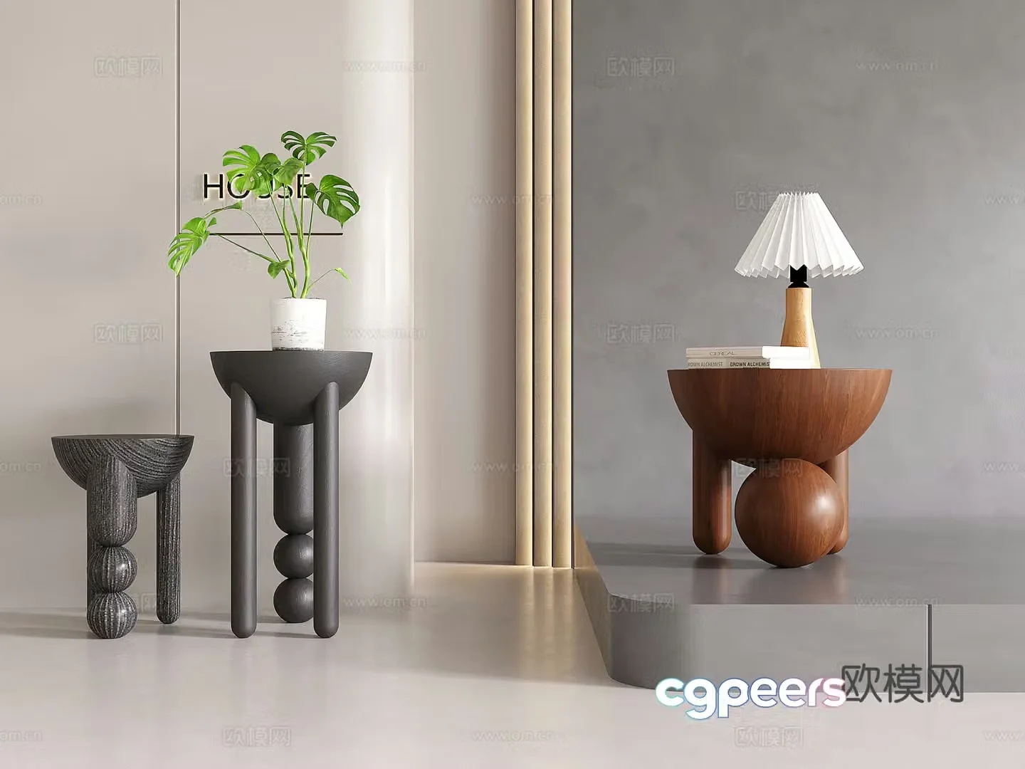 Middle-aged side table corner table 3D model