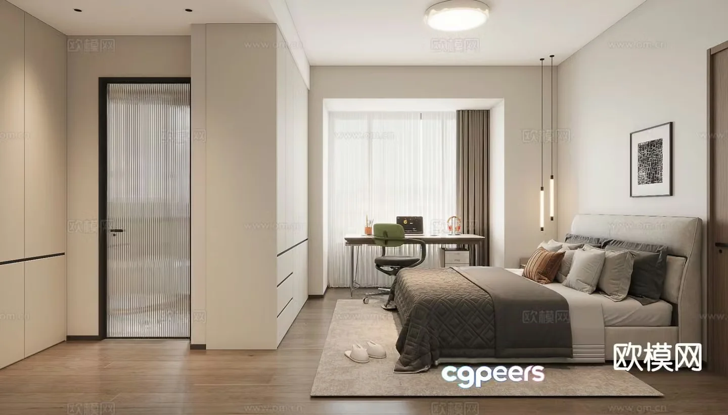 Modern minimalist bedroom second bedroom 3D model