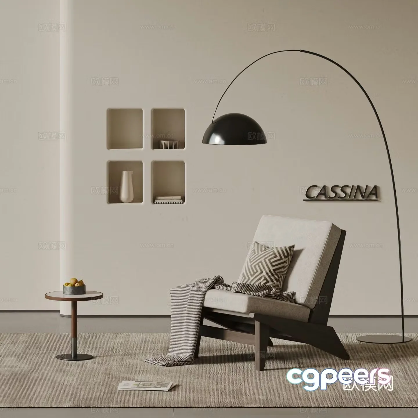 Wasabi style leisure chair modern sofa chair ancient casual sofa floor lamp carpet side 3D model