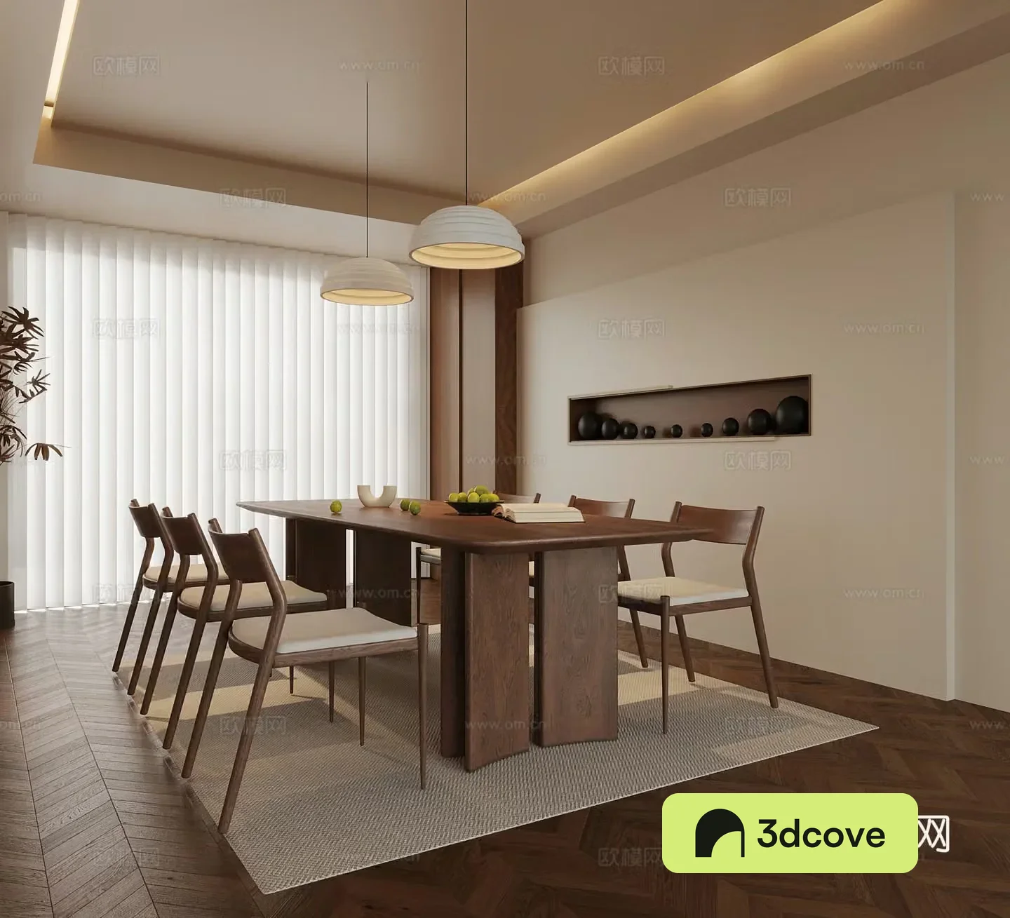 Middle style restaurant dining table and chair 3D model