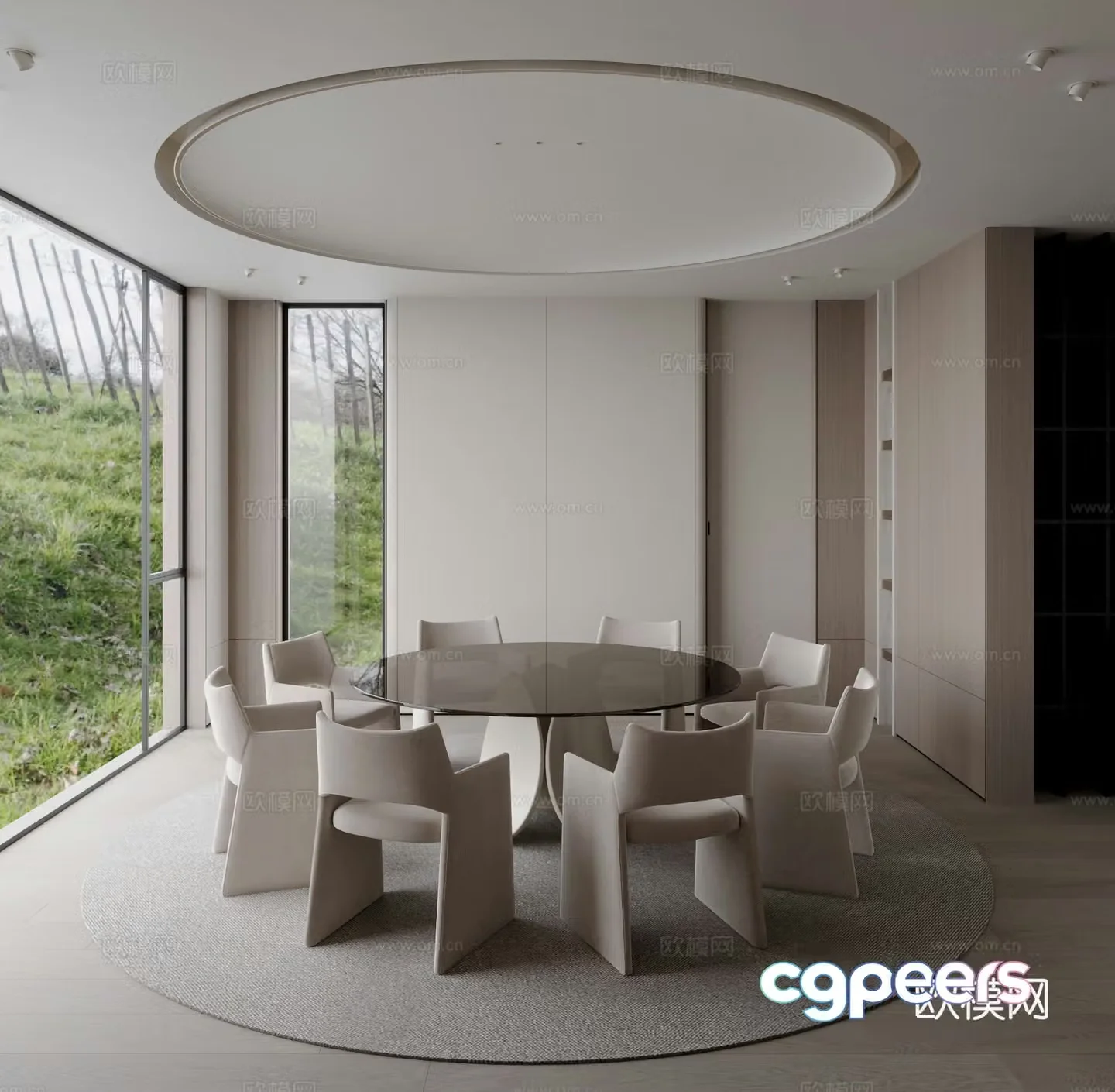 Modern Cream Style Restaurant 3D Model