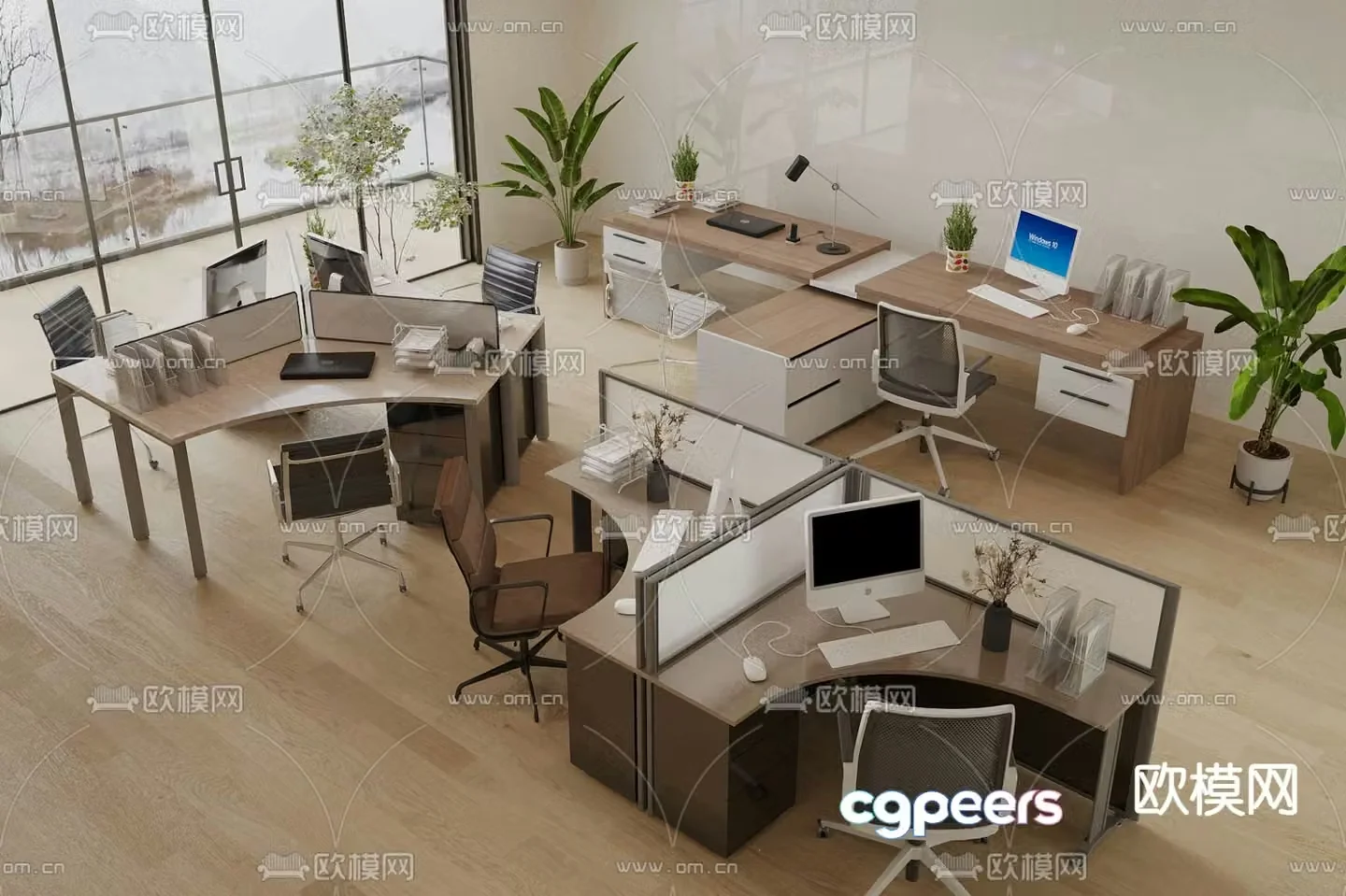 Card space desk work station post 3d model