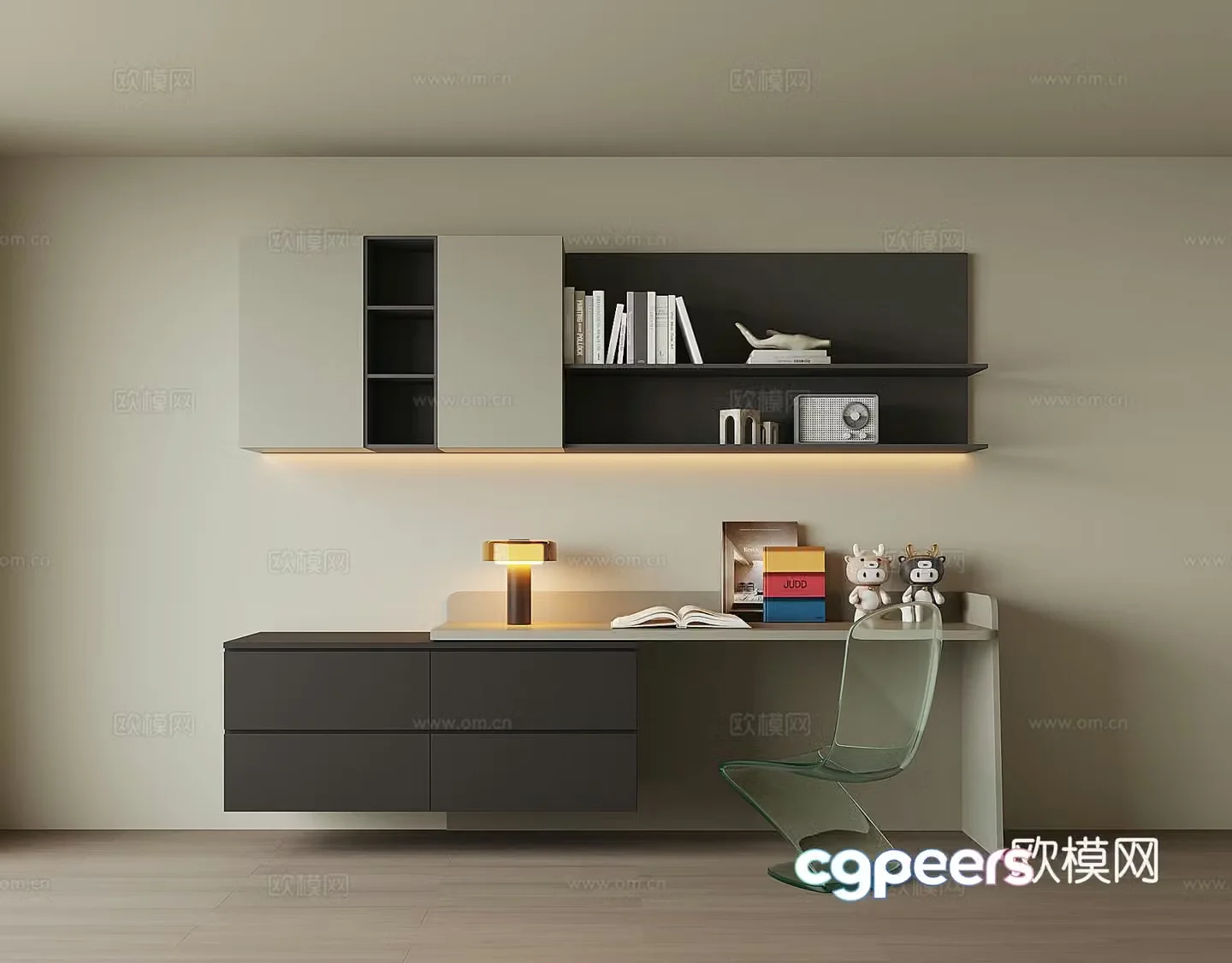 Modern desk bookcase 3d model