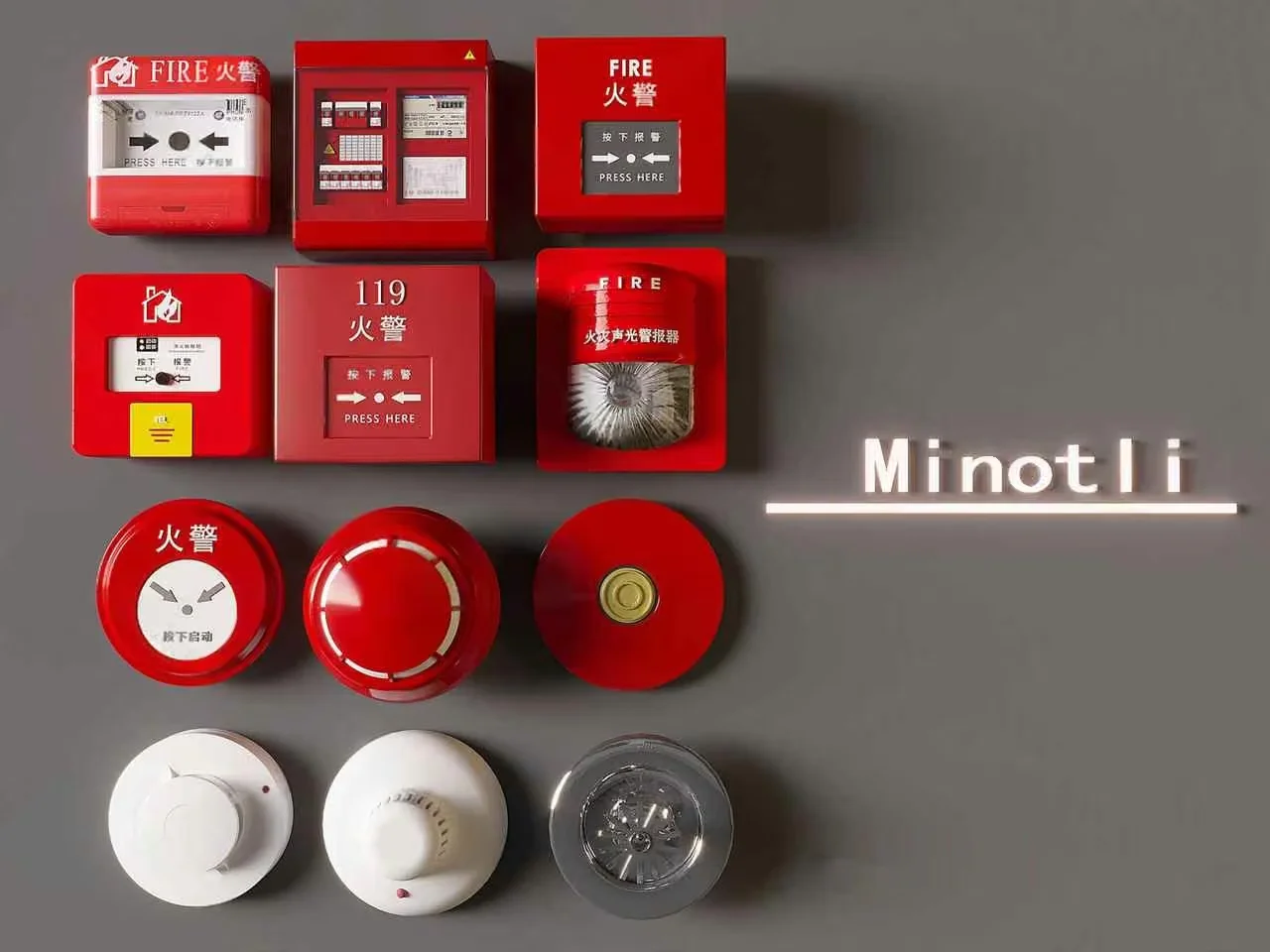 A Collection Of Fire Alarms 3D Model – 12162 – VRAY Render