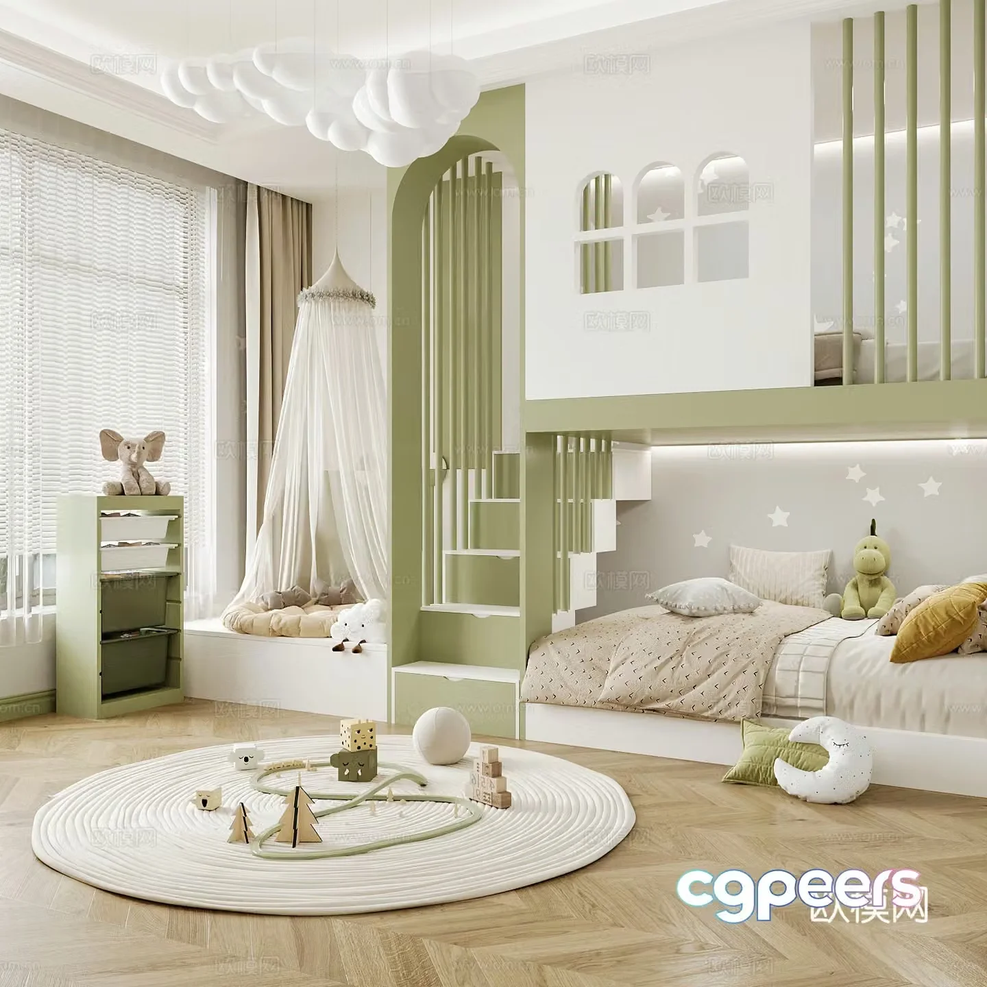 Modern children’s room boy’s room girl’s room children’s bed children’s wardrobe children’s desk 3d model