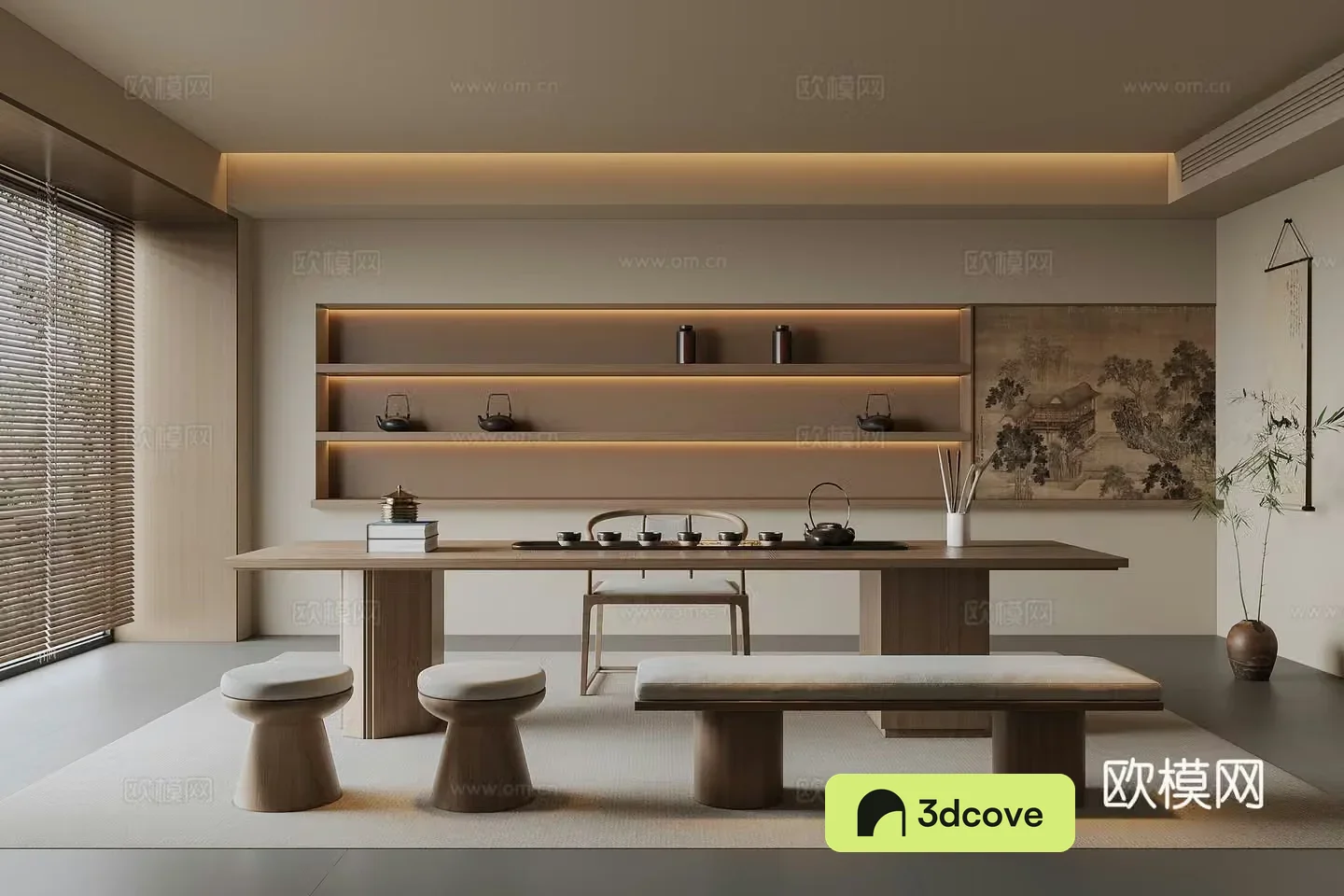 New Chinese-style tea room Song-style tea room Tea cabinet Tea table and chair Hanging painting