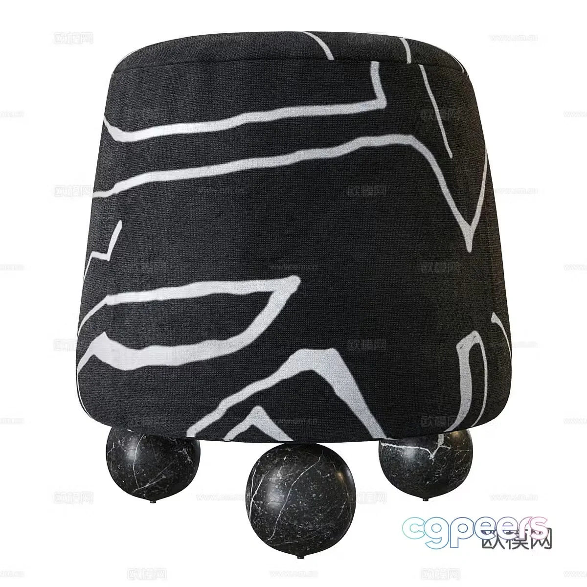 Modern Italian Isac fabric round stool 3D model