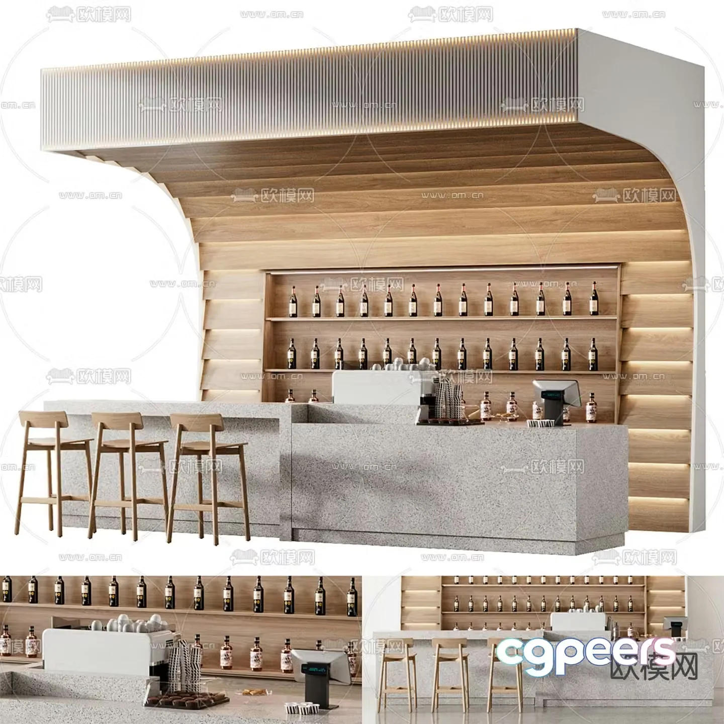 Cafe Operating Desk Bar Bar 3D Model