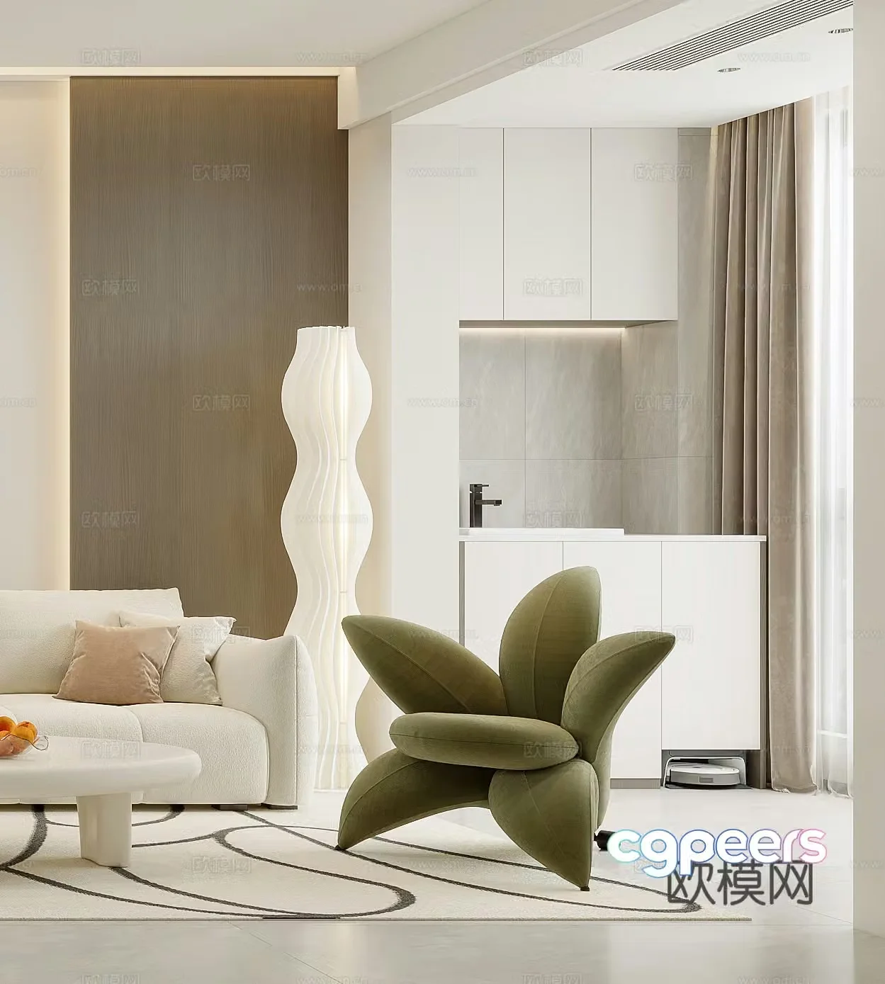 Modern leisure chair floor lamp sweeping robot single chair side table corner table washing cabinet 3d model