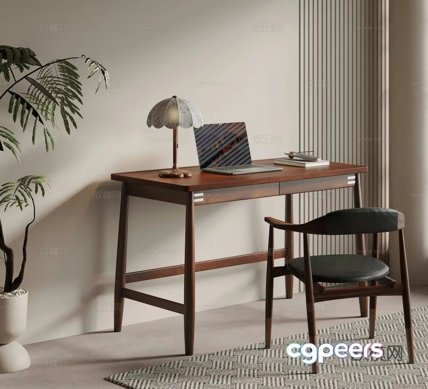 Middle style desk chair writing desk computer desk 3d model