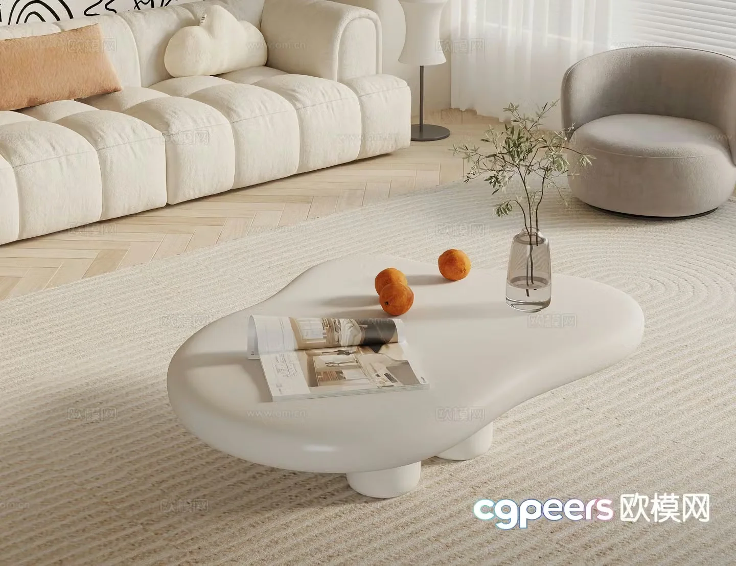 Cream style coffee table special shaped coffee table 3d model