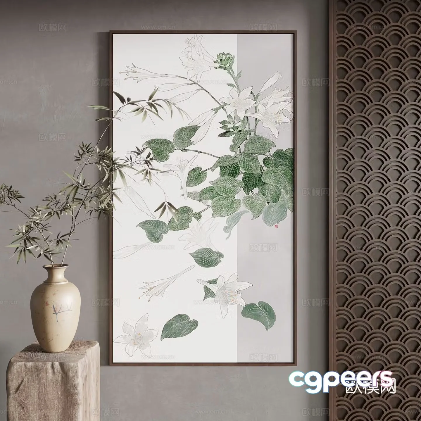 New Chinese style decorative painting 3D model