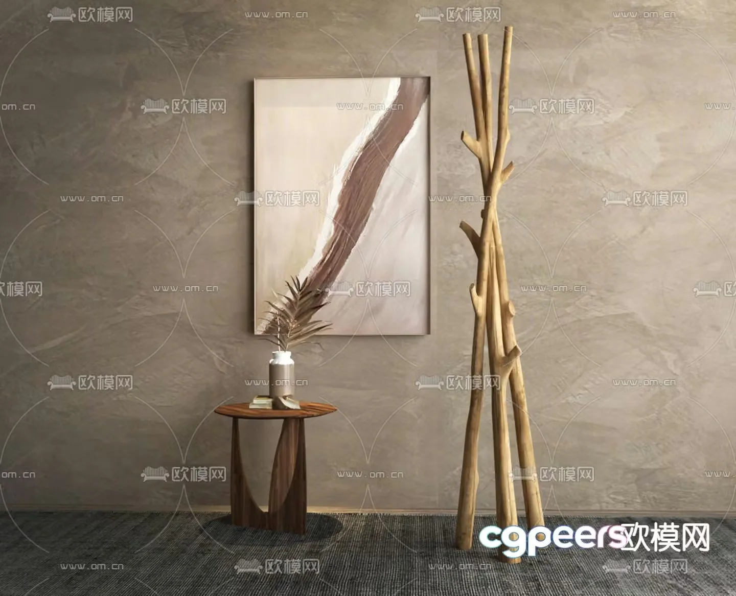 Wabi-Sabi style solid wood clothes hanger 3D model