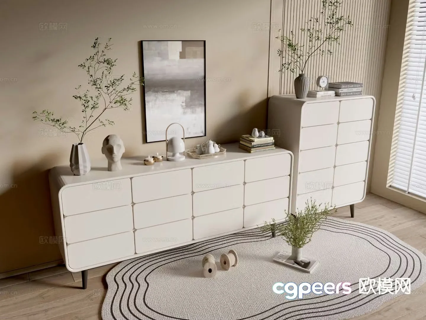 Cream style entrance cabinet 3d model