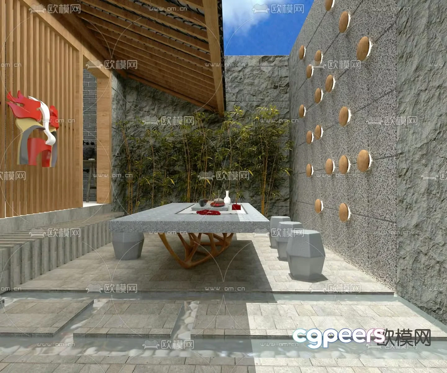New Chinese style courtyard landscape 3D model