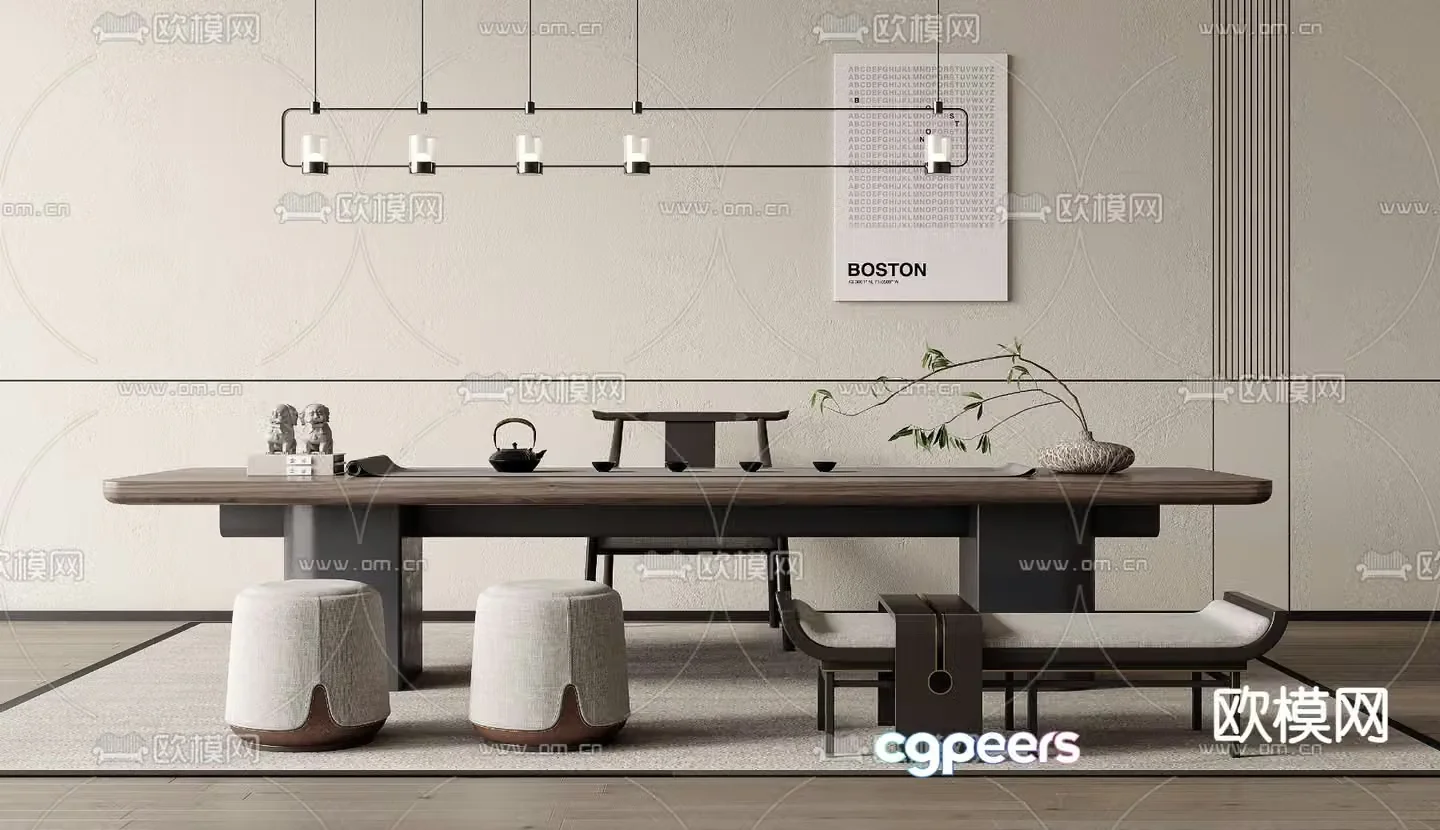 New Chinese style tea table and chairs tea table 3d model