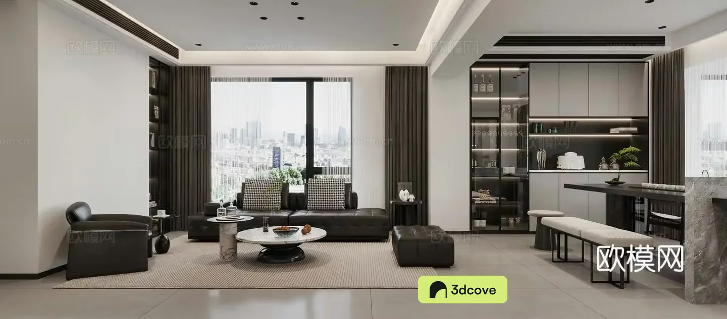 Modern black white and gray living room