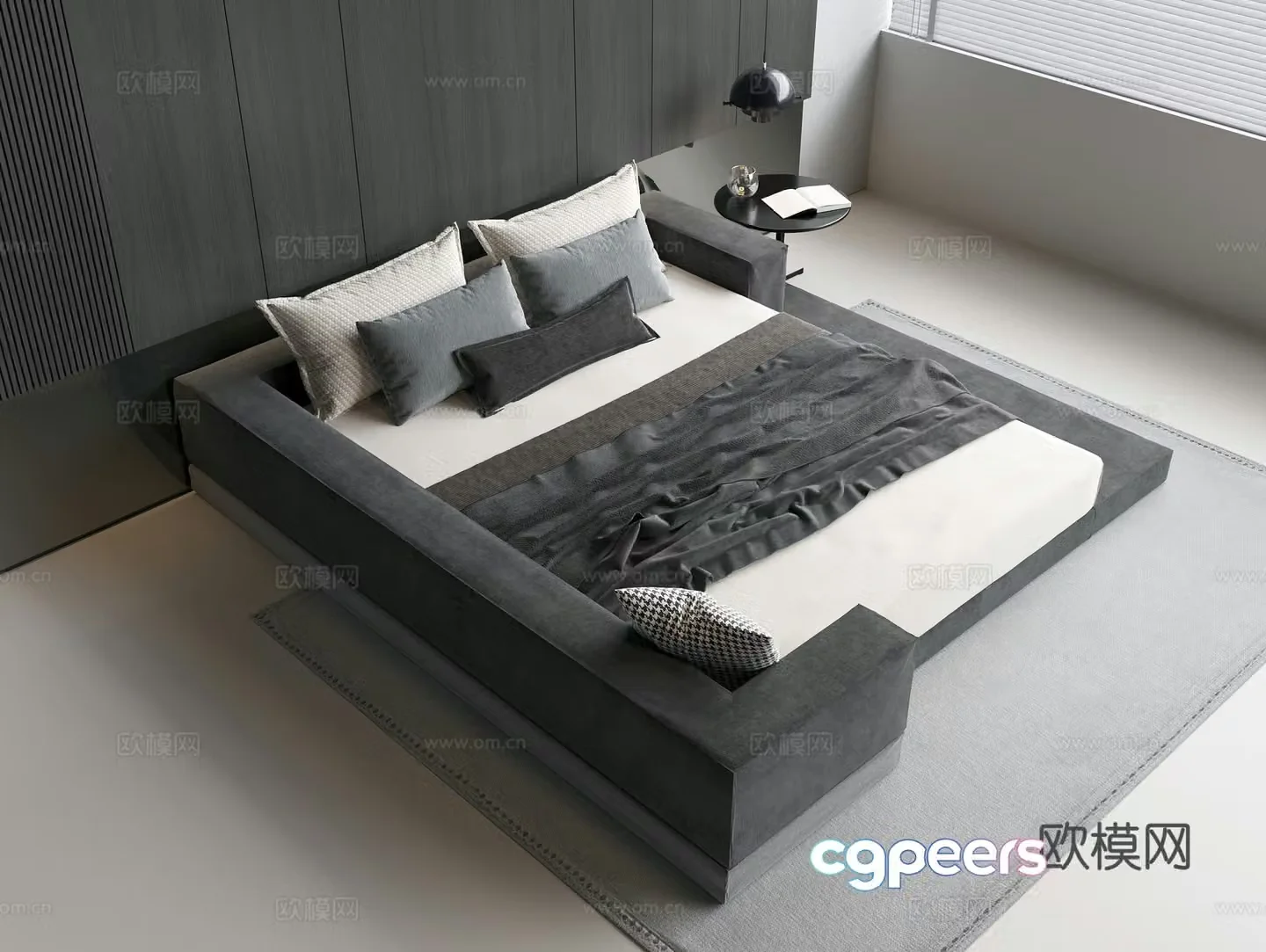 Modern fabric double bed tatami double bed pillow pillow hug quilt side table chandelier 3d model