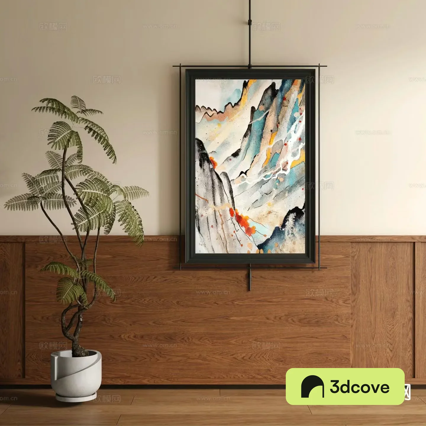 New Chinese style decorative painting metal pole hanging painting Zen painting