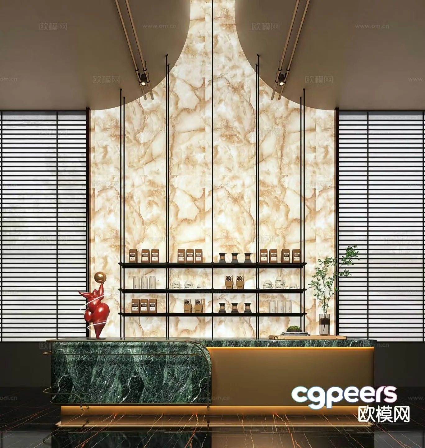 Hall water bar translucent stone bar 3D model