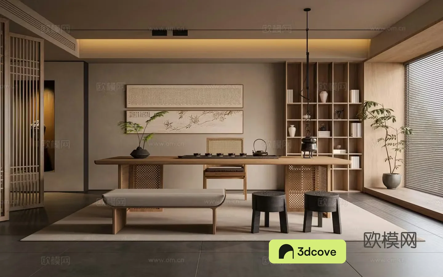 New Chinese style medieval tea room tea tasting area solid wood tea table and chair combination decorative tea cabinet ancient shelf tea