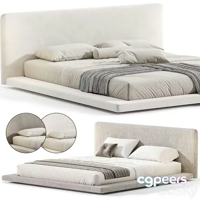 3ds Max Free – Modern White Upholstered Panel Bed By litfad
