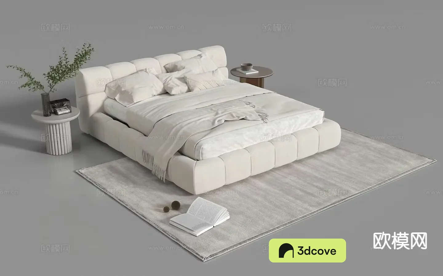 Modern double bed fabric bed