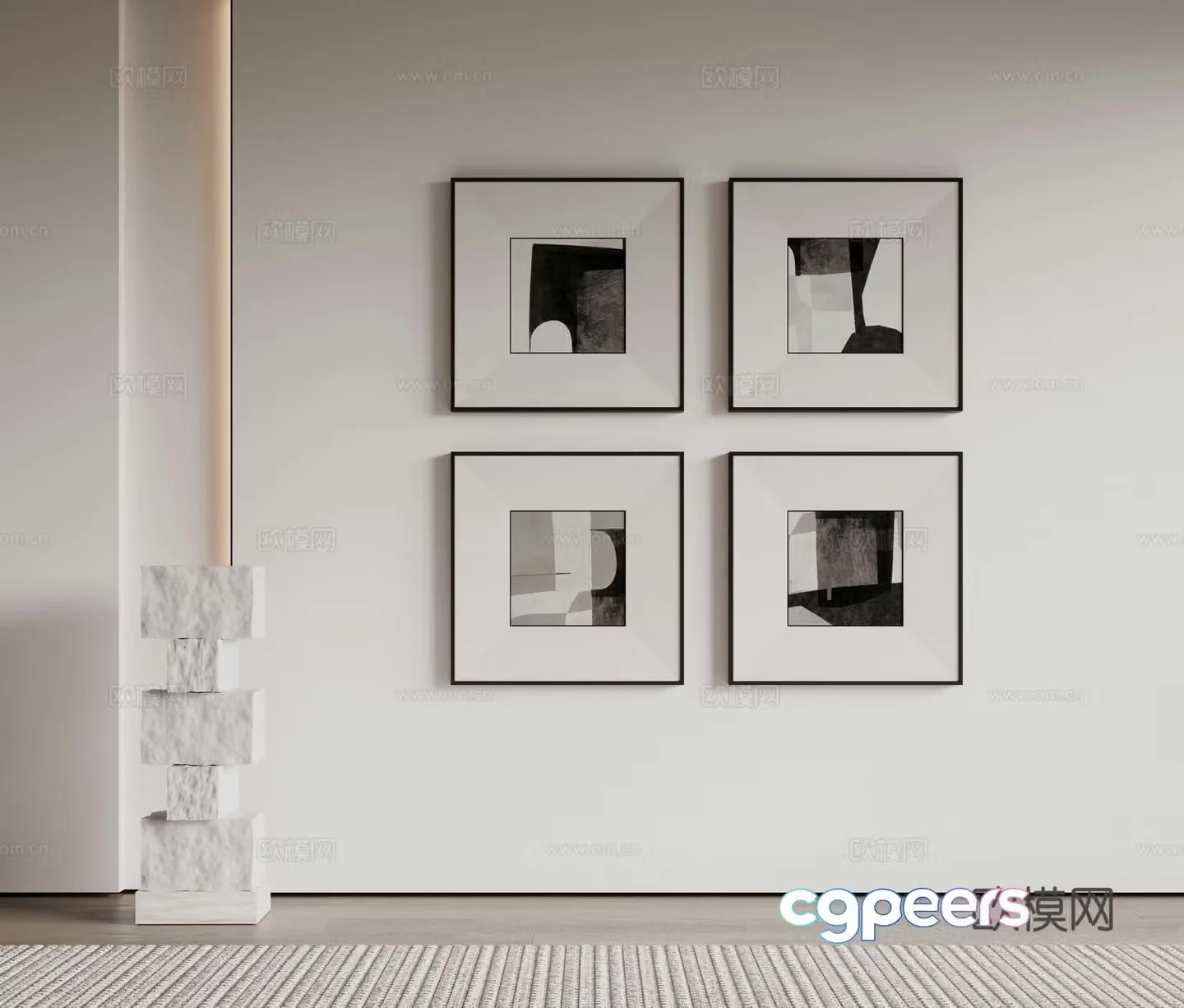 Modern minimalist decorative paintings Waviva medieval style hanging paintings cream style decoration paintings Italian style hanging paintings black and white 3D model