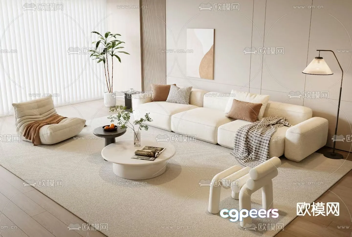 Cream style modular sofa 3d model