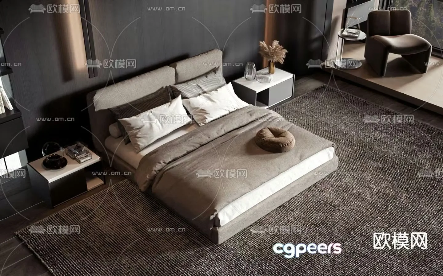 Double bed commercial bed 3d model
