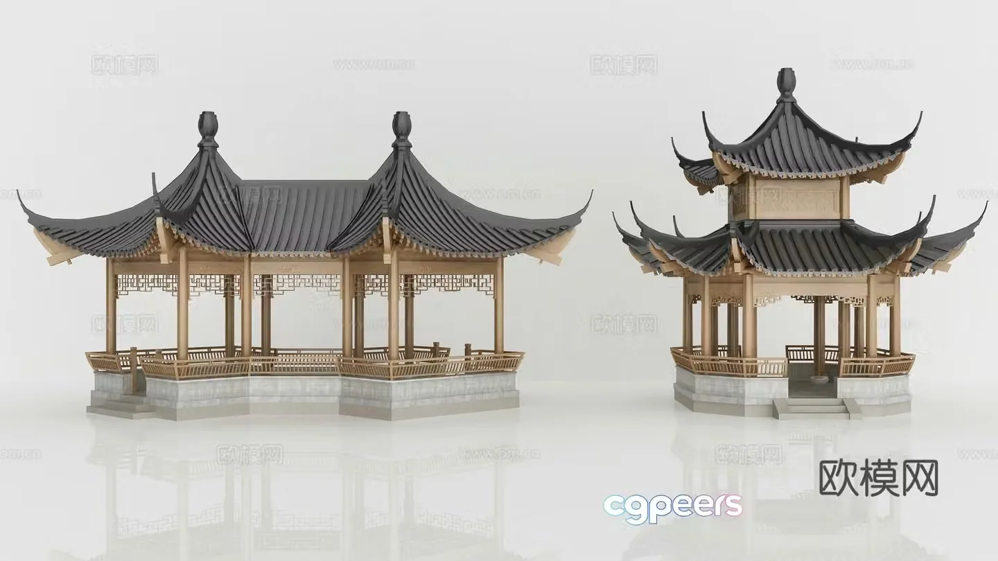 Chinese architecture ancient architecture pavilion loft landscape pavilion 3d model