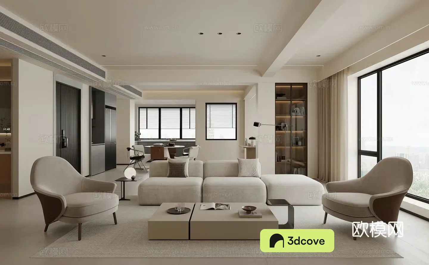 Modern living and dining room combination sofa leisure chair floor lamp cream style casual sofa
