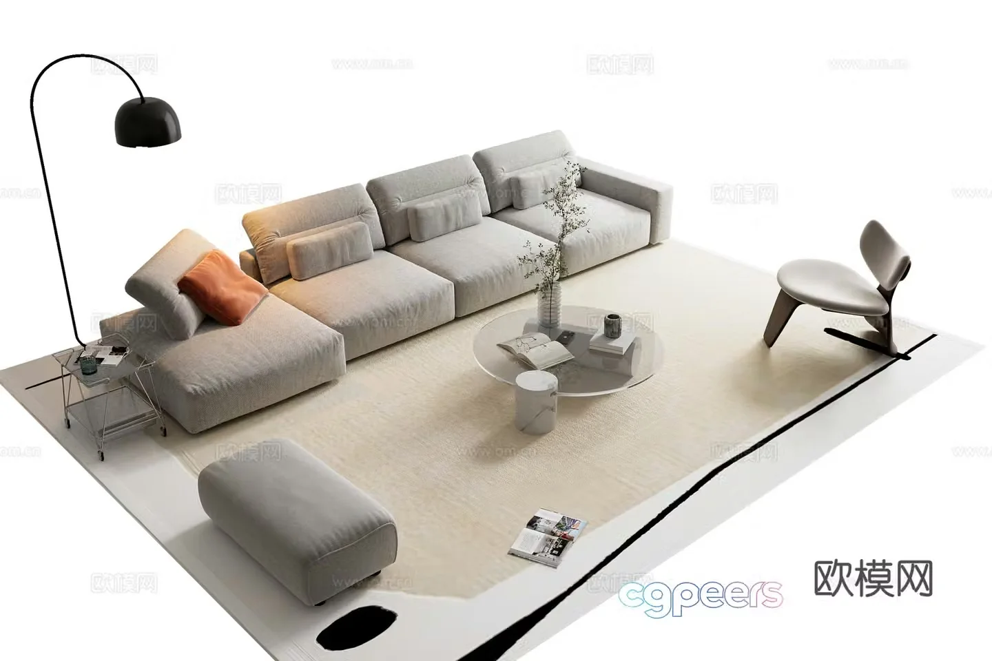 Modern sofa coffee table combination 3D model
