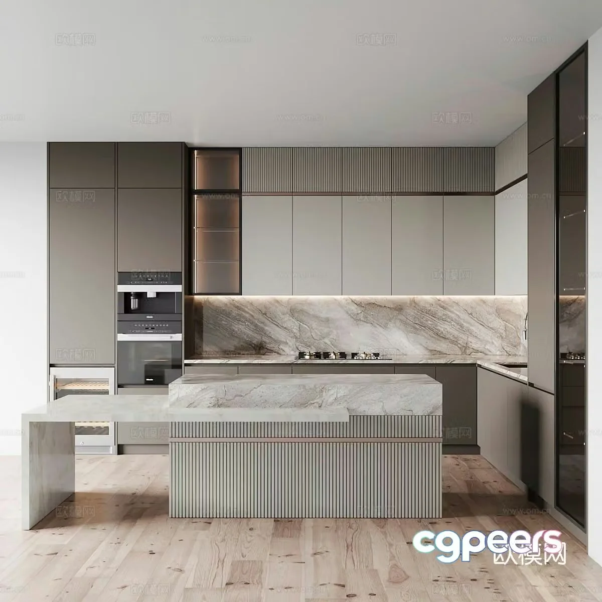 3D model of the island kitchen