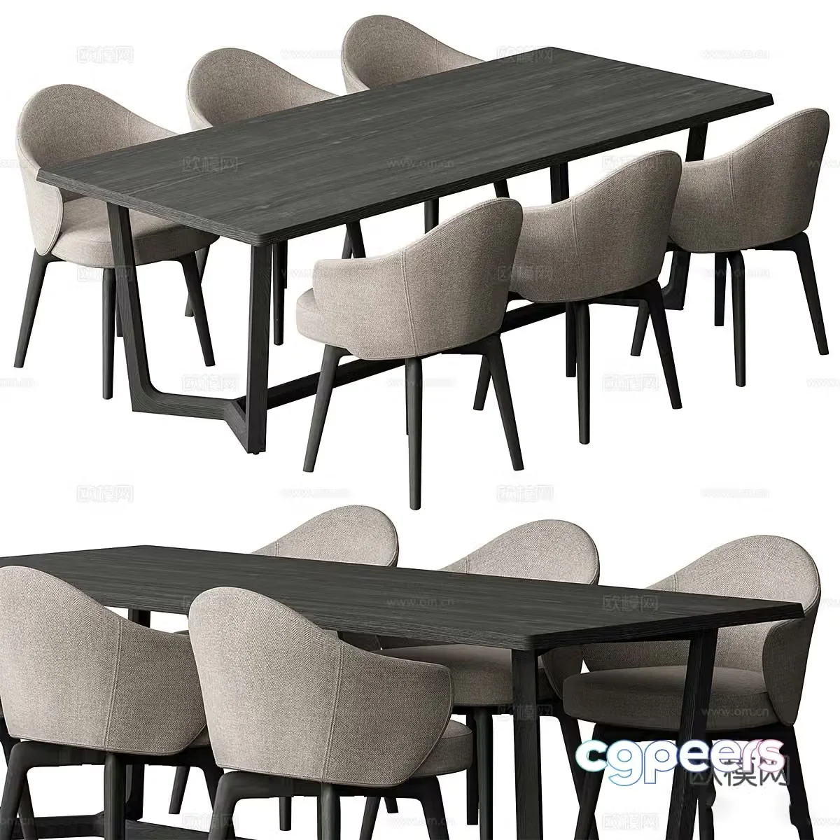 Modern new Chinese dining table and chair 3D model