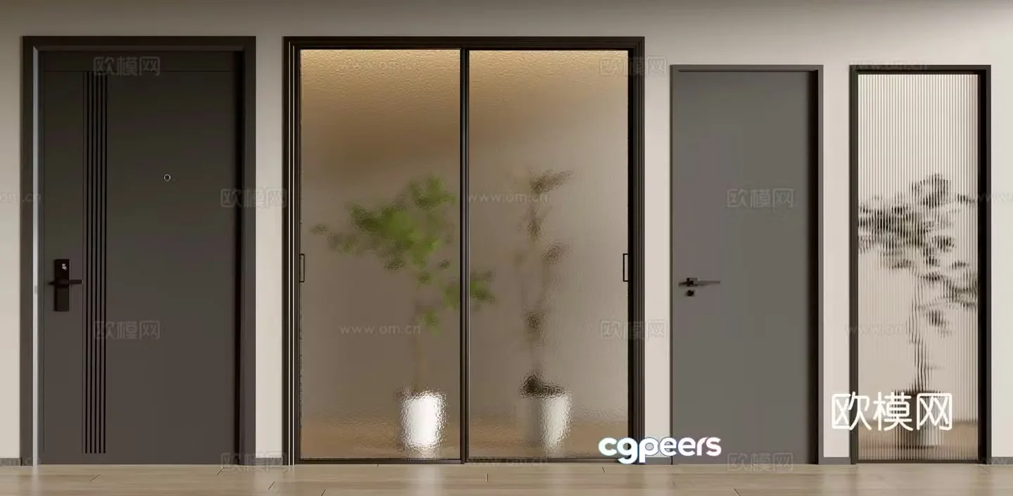 Modern single door glass door sliding door entrance door double door 3d model