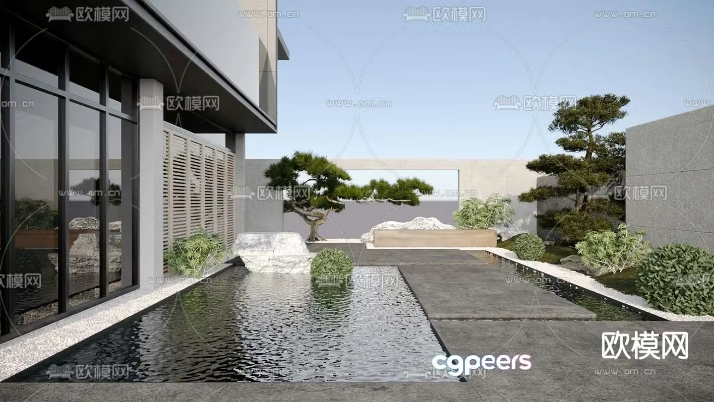 New Chinese style villa courtyard courtyard landscaping 3D model