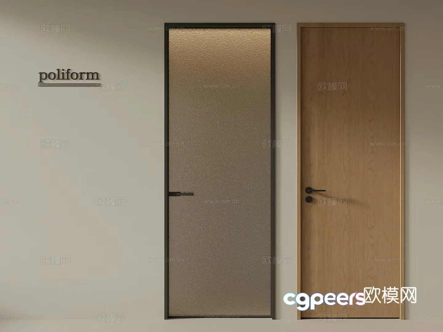 Modern single-open door Interior door Glass door Bathroom door 3D model