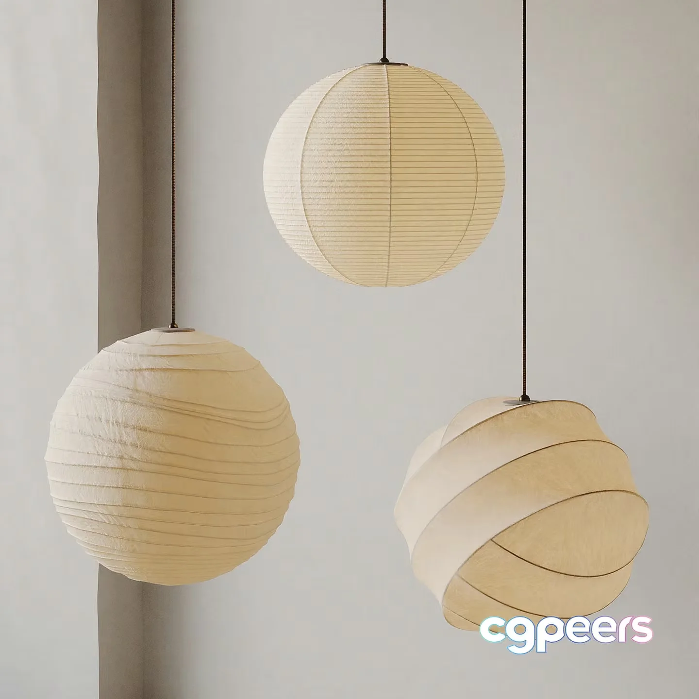 Three Hanging Paper Lanterns 3D Model – 4856 – VRAY Render