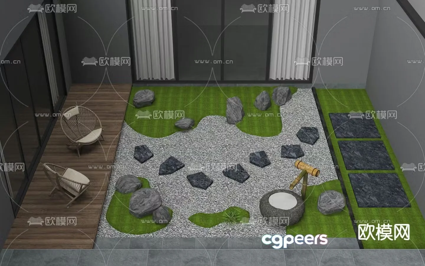 Courtyard landscape patio garden 3d model