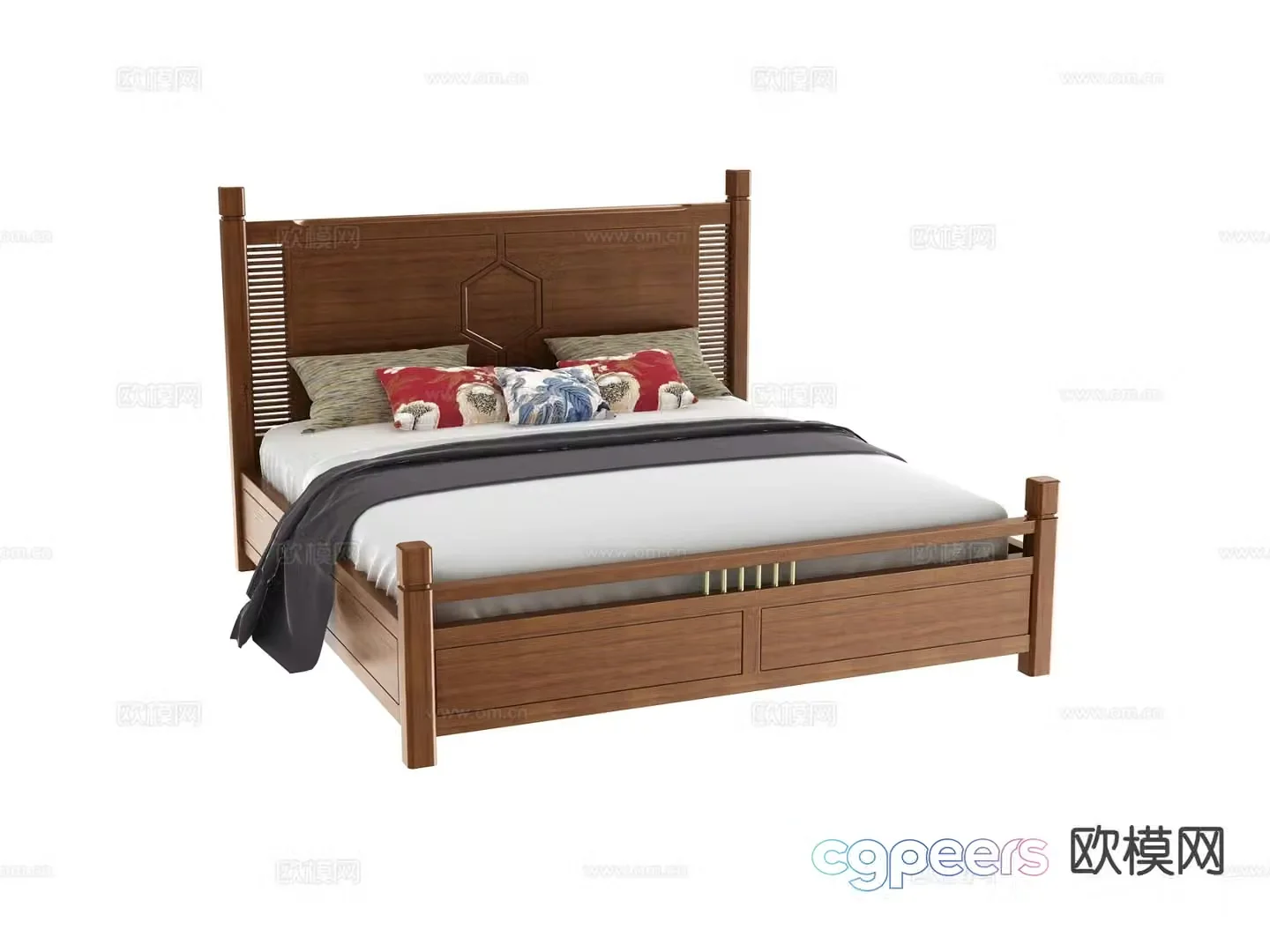 New Chinese style double bed 3d model