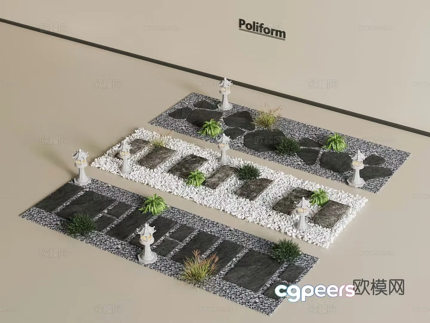 Slate Trail New Chinese Garden Gravel Slate Trail Garden Ting Step 3D Model