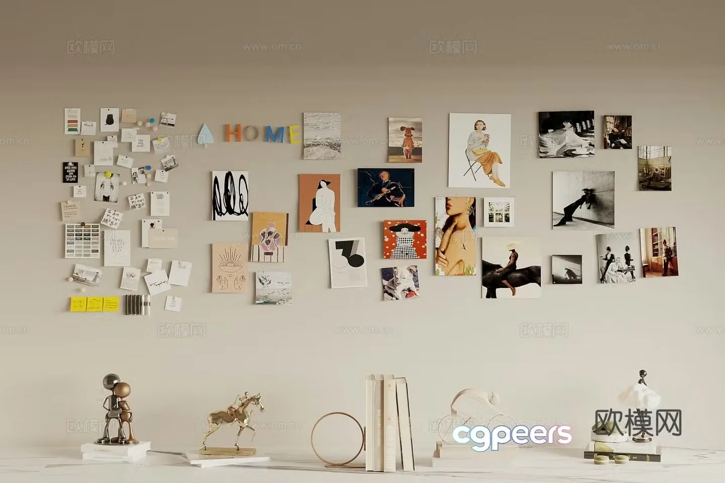 Modern photo wall sticky note decorative painting 3d model
