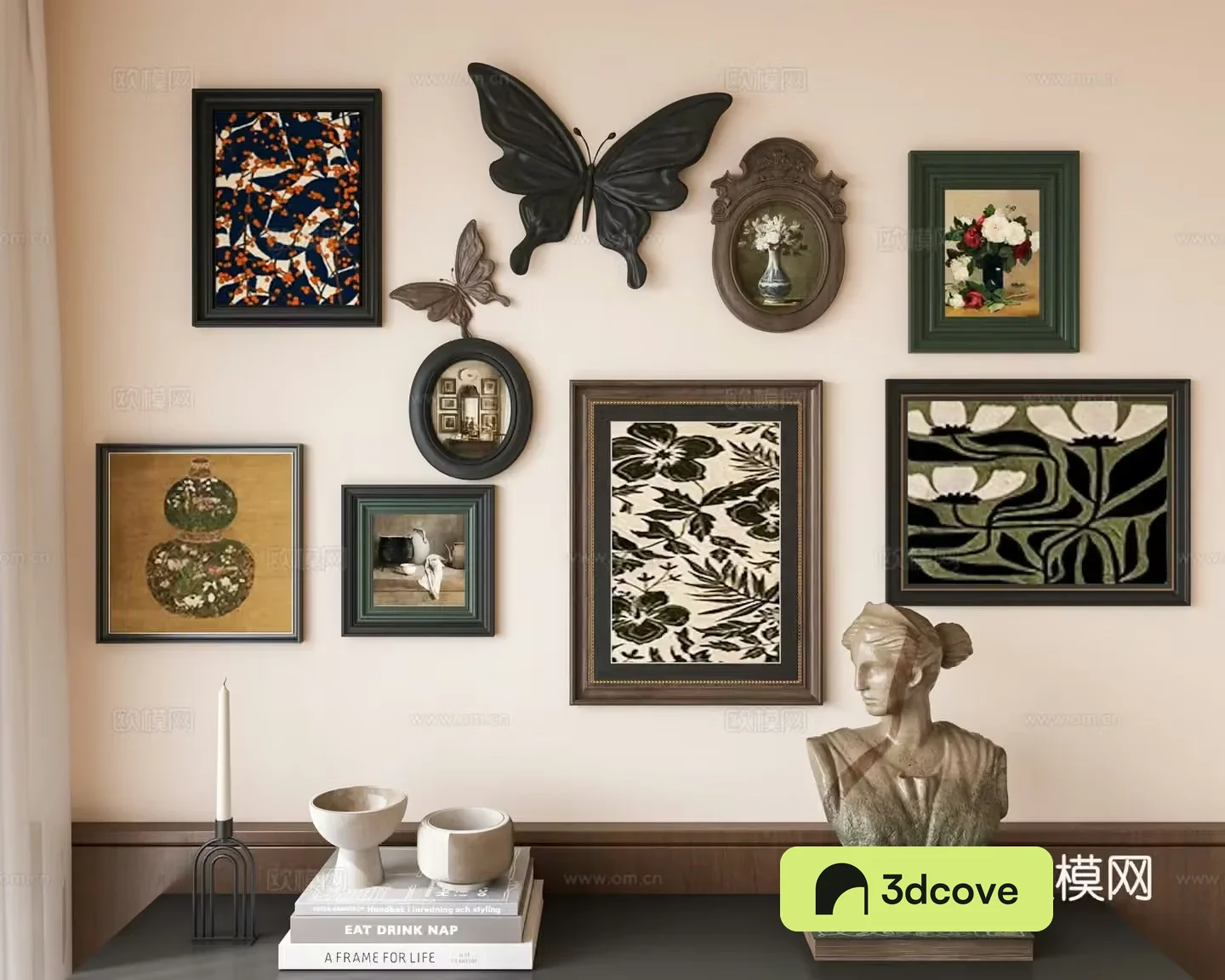 French medieval combination decorative paintings retro hanging paintings butterfly wall decorations French sculptures