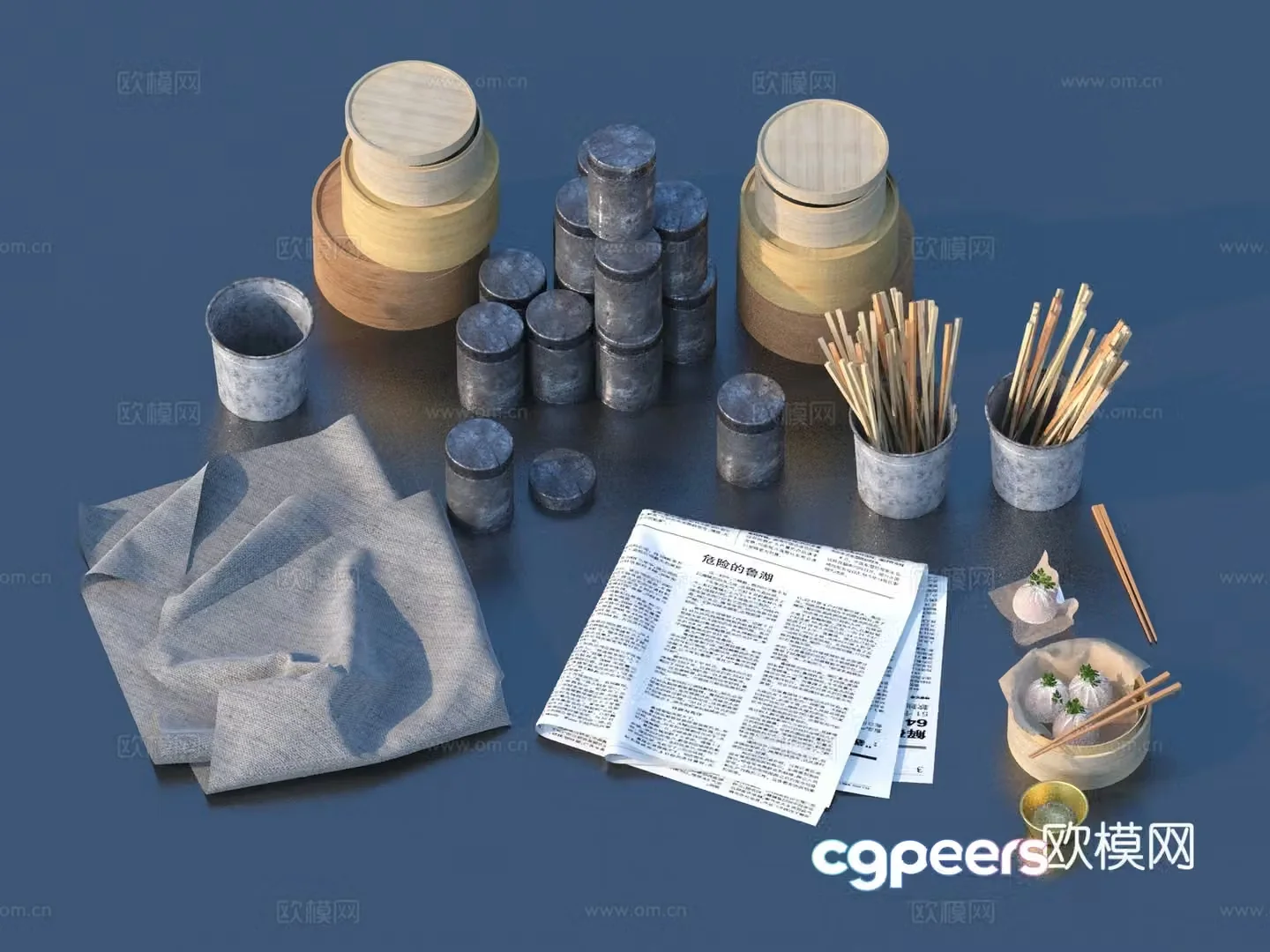 Chopsticks rags buns meat buns vegetable buns food 3d model