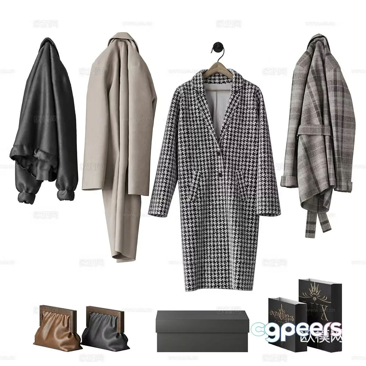 Modern clothing shoes and hats 3d model