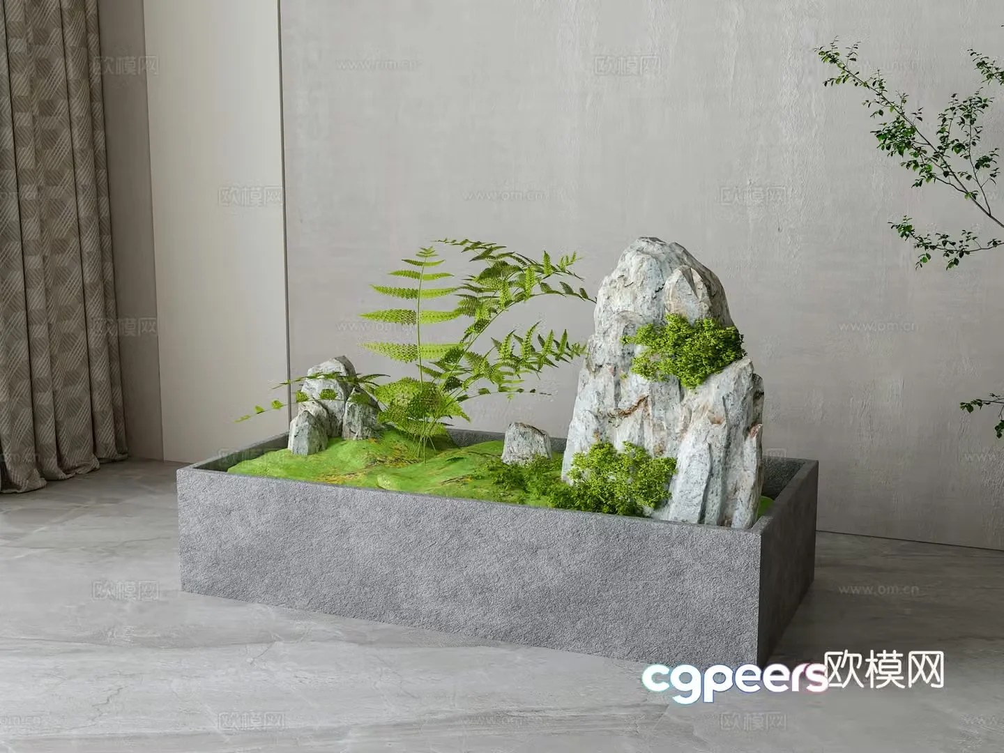 Modern rockery green plant sketch 3D model
